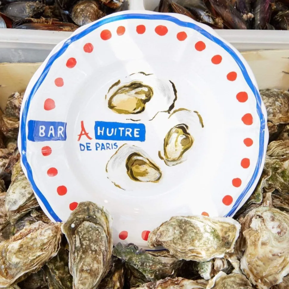 MERCI Assiettes Plates-Assiette plate en faïence Huîtres