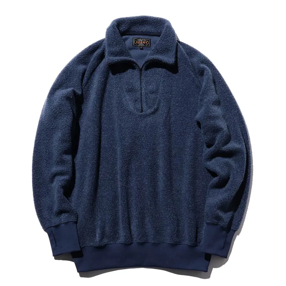 Homme BEAMS Mailles-Plus - Pull Zip - Bleu