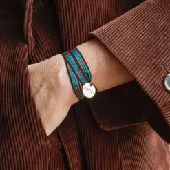 Femme Merci Bracelets Merci|Bracelets-Bracelet à Carreaux Médaille - Noir