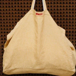 Femme 200 LINTEX Maison De Campagne|Cabas Merci-Cabas en lin lavé - Carreaux Jaune Asahi