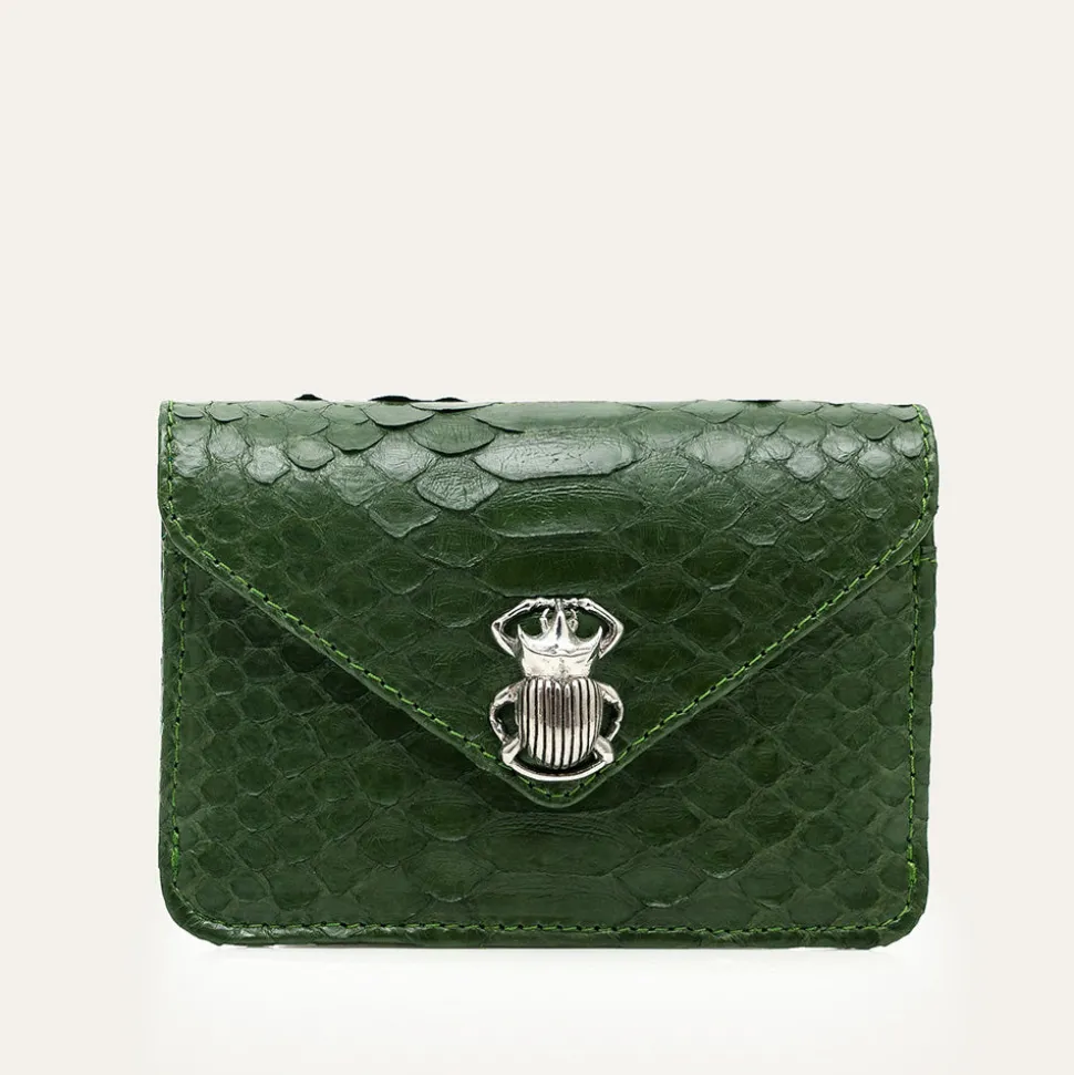 Femme Claris Virot Porte Monnaie|Porte Monnaie-- Porte Carte Python Alex - Vert
