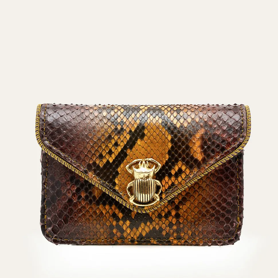 Femme Claris Virot Porte Monnaie|Porte Monnaie-- Porte Carte Python Alex - Marron