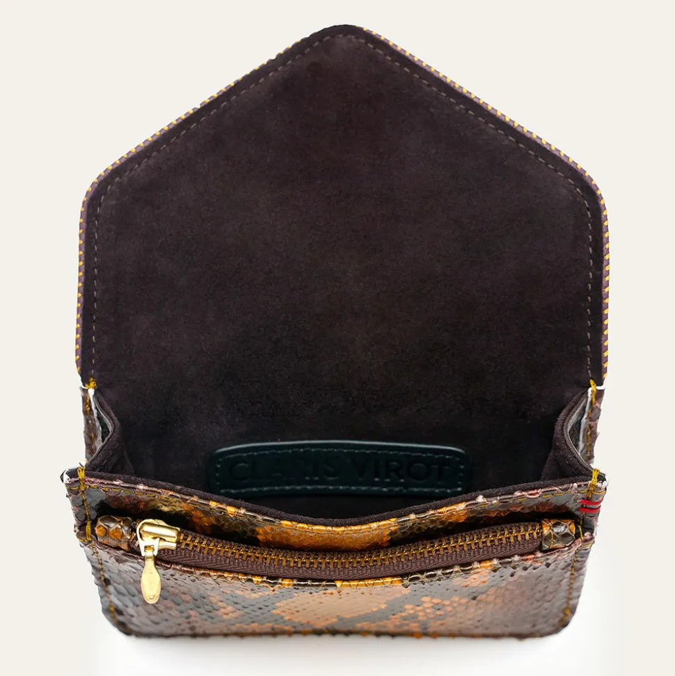Femme Claris Virot Porte Monnaie|Porte Monnaie-- Porte Carte Python Alex - Marron
