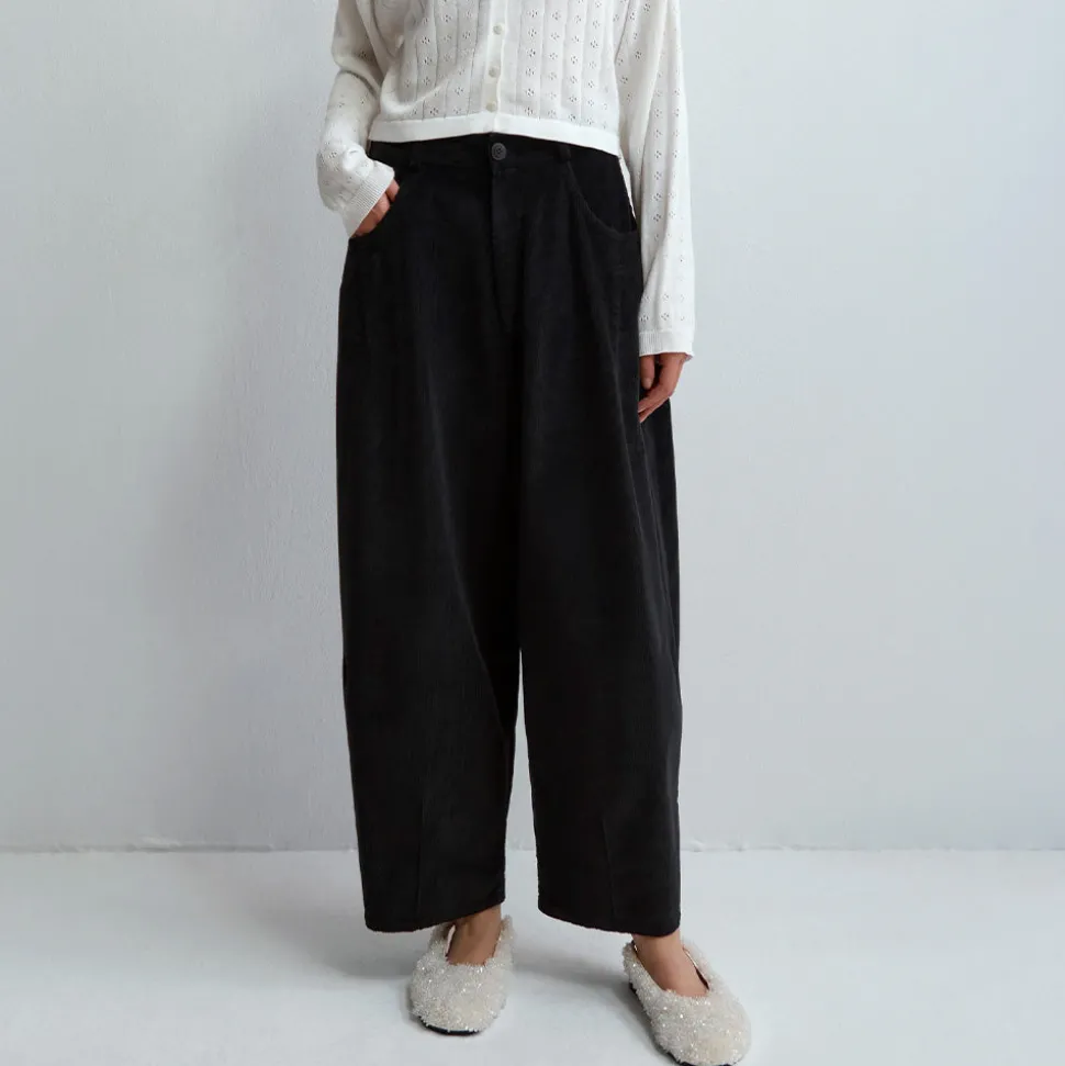 Femme Cordera Pantalons-- Pantalon Velours Baggy - Noir