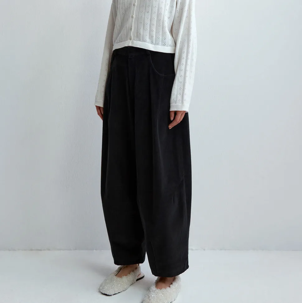 Femme Cordera Pantalons-- Pantalon Velours Baggy - Noir