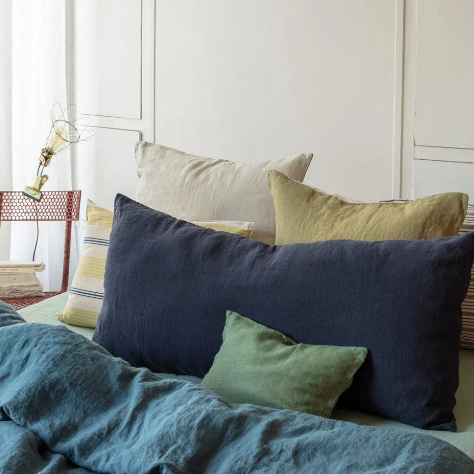 200 LINTEX Coussins|Coussins Rectangles-Coussin rectangle en lin lavé - Bleu Encre