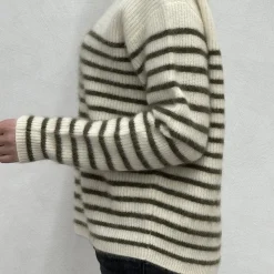 Femme CT PLAGE Mailles-C.T.plage x Merci - Pull Rayé - Blanc/Olive