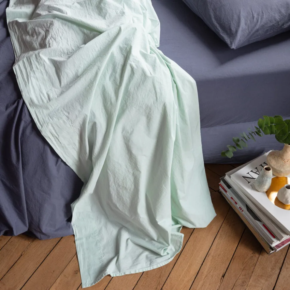 1700 COTEX Draps Plats-Drap plat en percale de coton - Bleu d'Eau