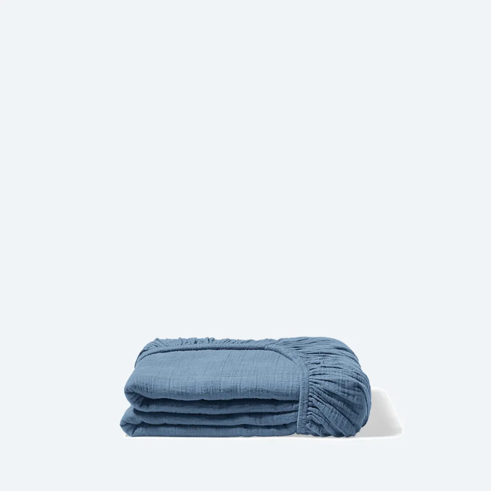 2100 GAZEX Draps Housse-Drap-housse en gaze de coton - Bleu Zinc