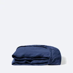 200 LINTEX Draps-housse-Drap-housse en lin lavé - Bleu Shibori