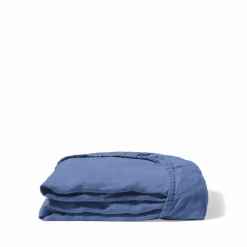 200 LINTEX Draps-housse-Drap-housse en lin lavé - Bleu Paros