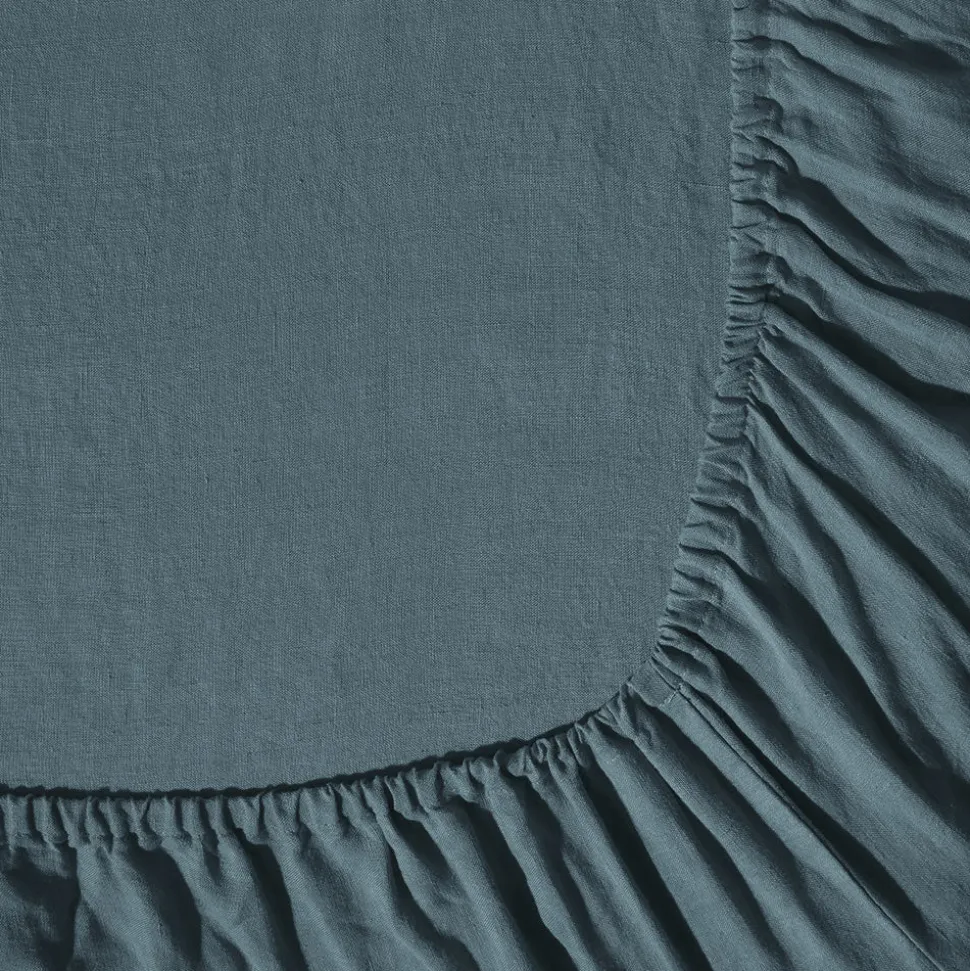 200 LINTEX Draps-housse-Drap-housse en lin lavé - Bleu Pétrole