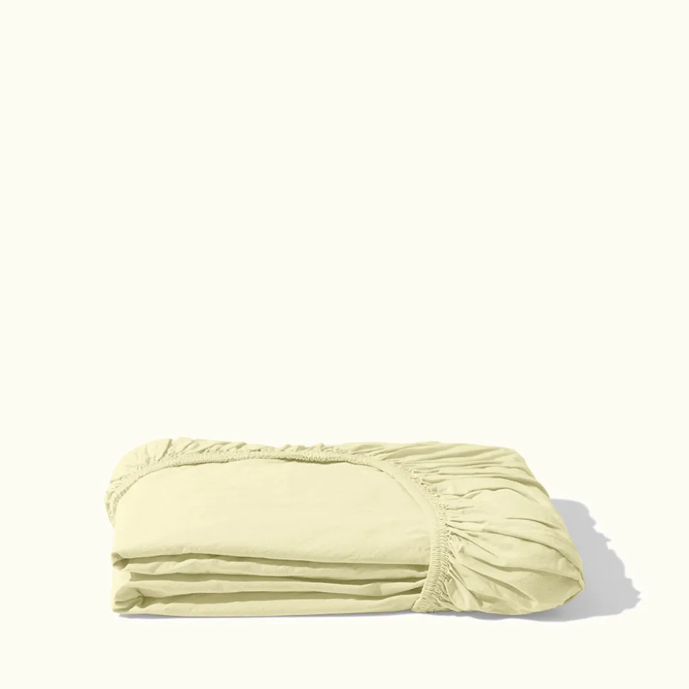 1700 COTEX Draps Housse-Drap-housse en percale de coton - Jaune Yuzu