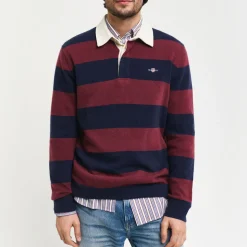 Homme GANT Polos-- Polo Extrafine Rayé Rugger - Marine