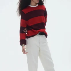 Femme GUEST IN RESIDENCE L'esprit Merci|Mailles-- Pull Stripe Crew - Rouge & Prune