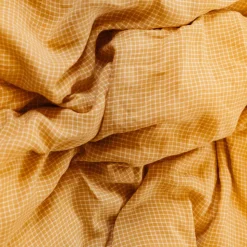 200 LINTEX L'esprit Merci|Édition Limitée-Housse de couette en lin lavé - Carreaux Jaune Asahi