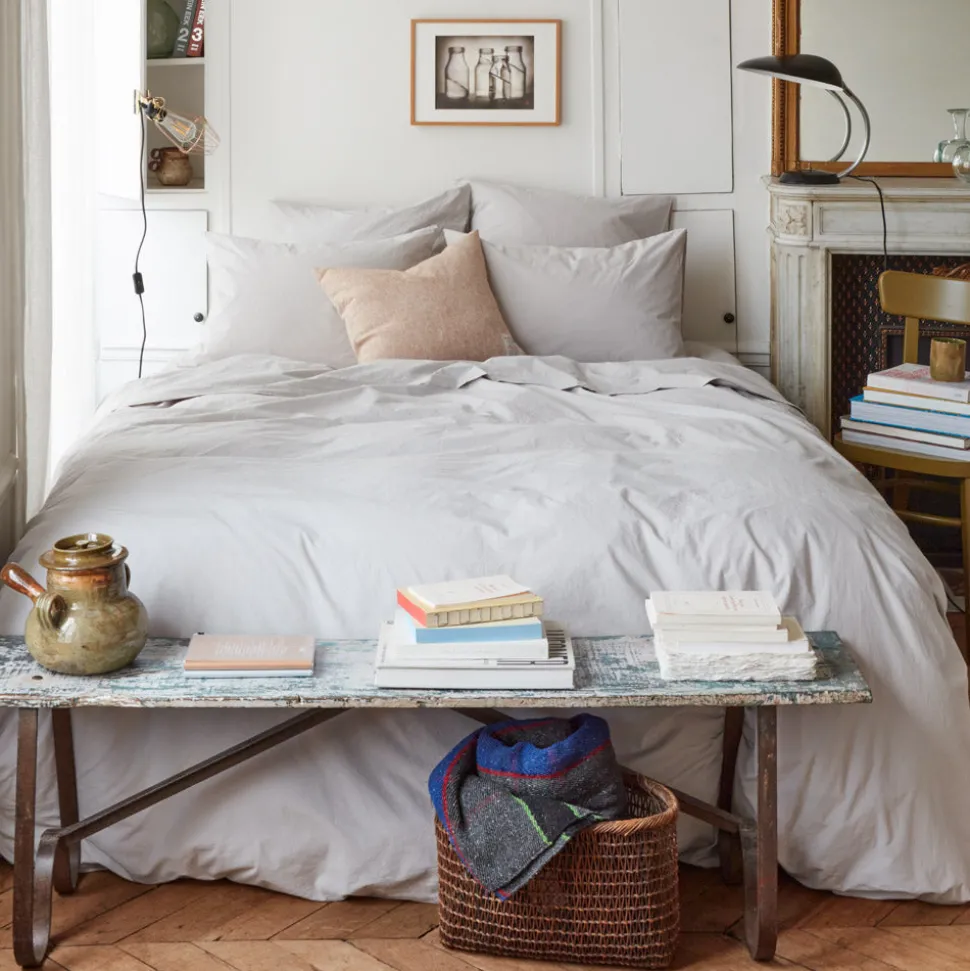 1700 COTEX Housses De Couette-Housse de couette en percale de coton - Gris Pavot