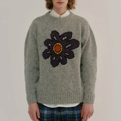 Homme HOWLIN L'esprit Merci|Mailles-' - Pull Big Flower Lover - Silver