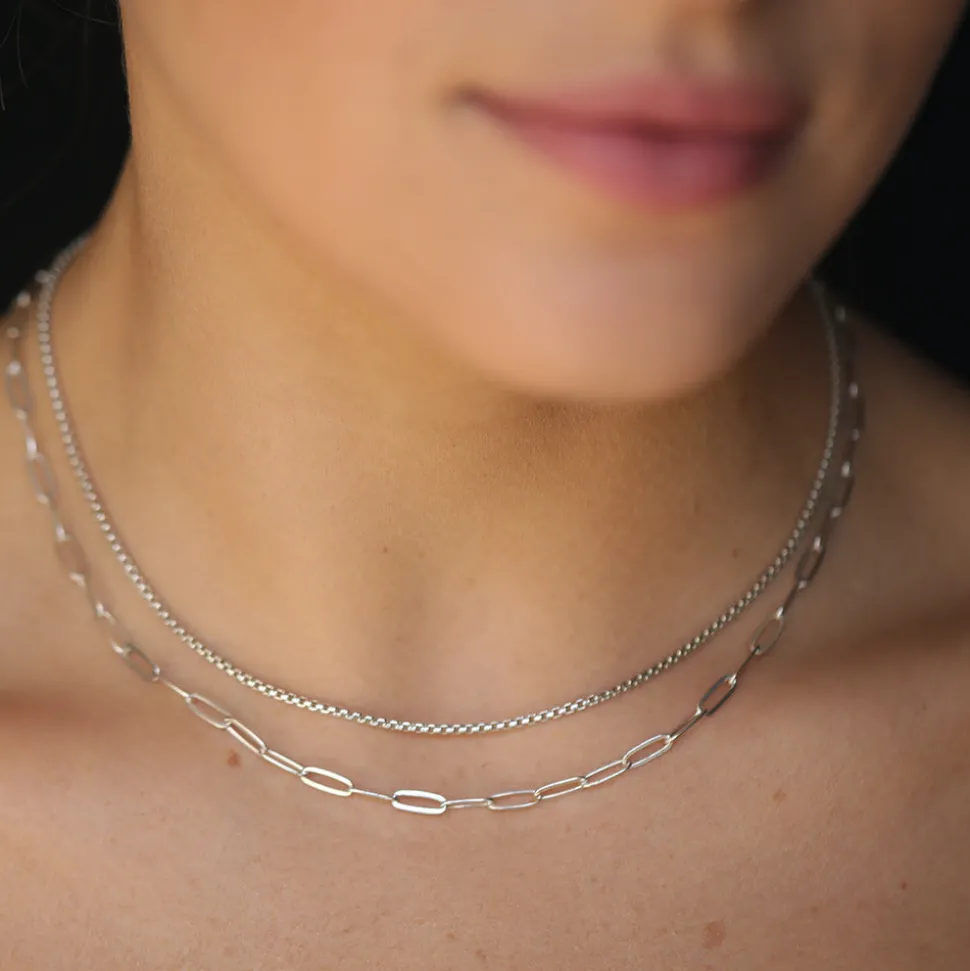 Femme MARA SCALISE Colliers-- Collier Thin Box Chain - Silver