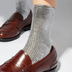 Femme Maria La Rosa Chaussettes|Chaussettes-- Chaussettes One Ribbed Laminate - Argent