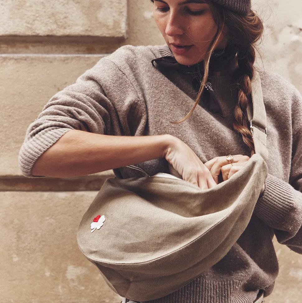 Femme 200 LINTEX Sac Banane-Merci - Banane Trèfle en lin - Sable