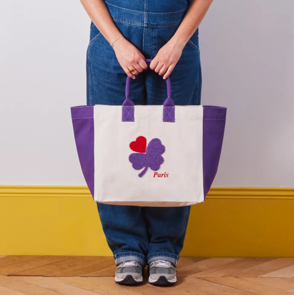 Femme V01 Cabas Merci-Merci - Cabas Tréfle Bouclette - Violet