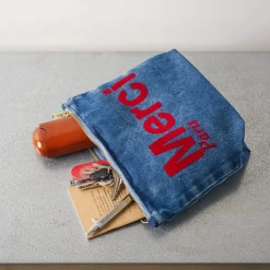 Femme V01 Trousses De Toilette|Pochettes-Merci - Pochette en coton - Denim