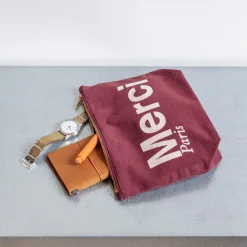 Femme V01 Trousses De Toilette|Pochettes-Merci - Pochette en coton - Bordeaux & Crème
