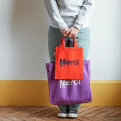 Femme MERCI Tote Bags Merci-- Tote Bag en coton - Orange & Bleu Marine