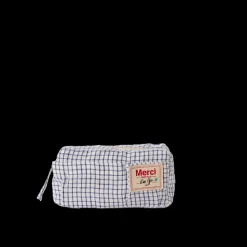 200 LINTEX Trousses|Écriture-Merci - Trousse en lin lavé - Carreaux Bleu Shibori