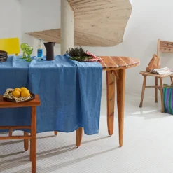 200 LINTEX Nappes-Nappe en lin lavé - Bleu Paros