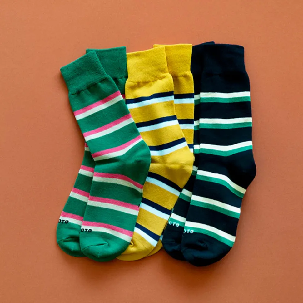 Femme ROTOTO Chaussettes|Chaussettes-- Chaussettes Rayées - Vert Sapin