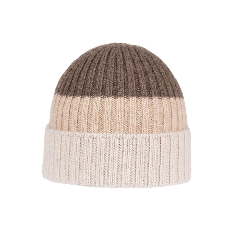Femme Santacana Bonnets-- Bonnet en laine et cachemire - Rayés Vison