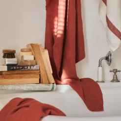 200 LINTEX Serviettes De Table|Serviettes De Bain En Lin-Serviette de bain en lin - Nid d'abeille - Rouge Urushi