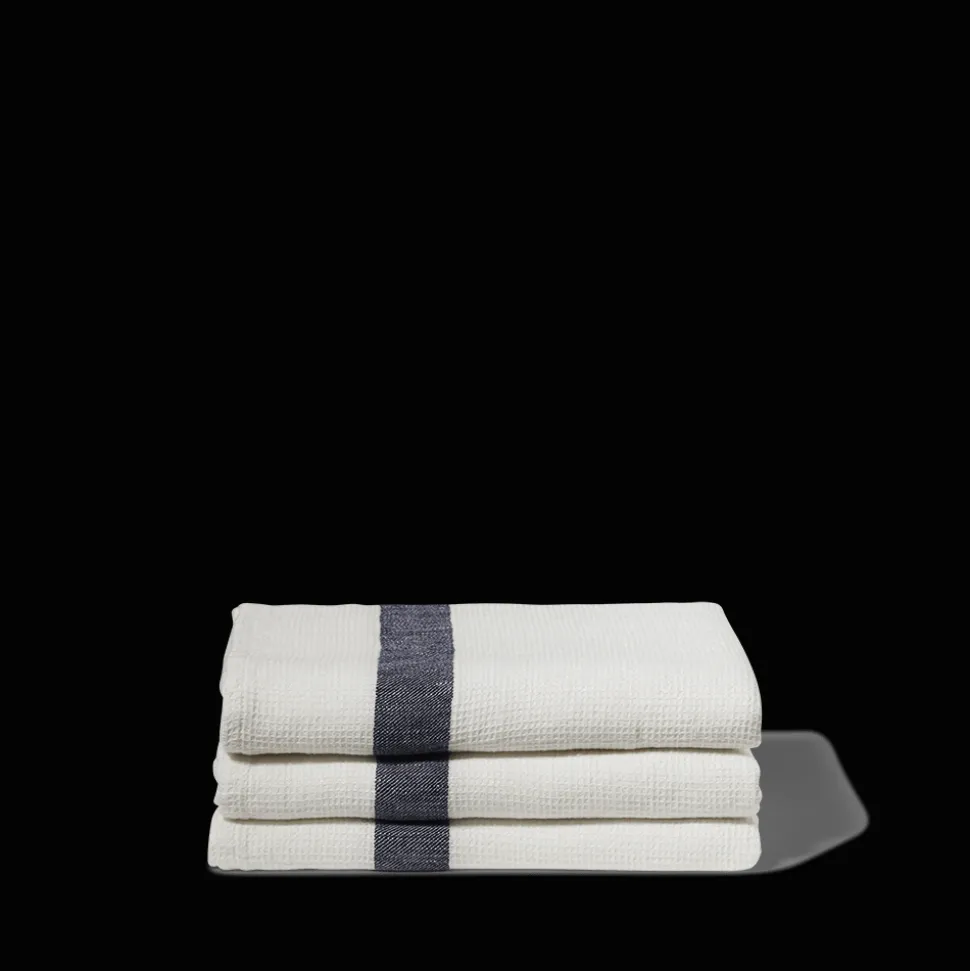 200 LINTEX Serviettes De Table|Serviettes De Bain En Lin-Serviette de bain en lin - Nid d'abeille - Bande Bleu Encre