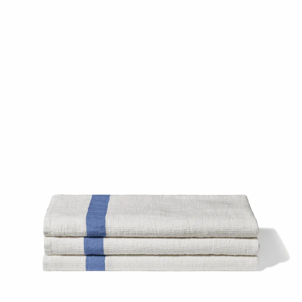 200 LINTEX Serviettes De Table|Serviettes De Bain En Lin-Serviette de bain en lin - Nid d'abeille - Bande Bleu Paros