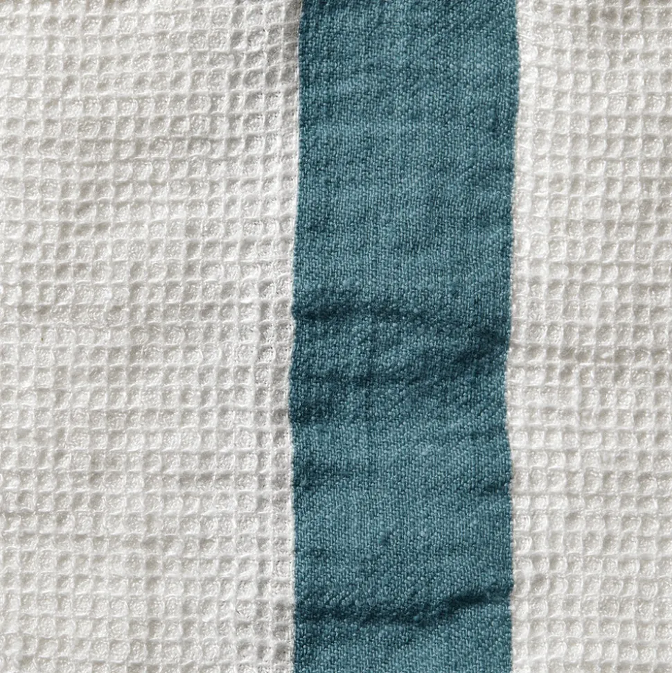 200 LINTEX Serviettes De Table|Serviettes De Bain En Lin-Serviette de bain en lin - Nid d'abeille - Bande Bleu Pétrole