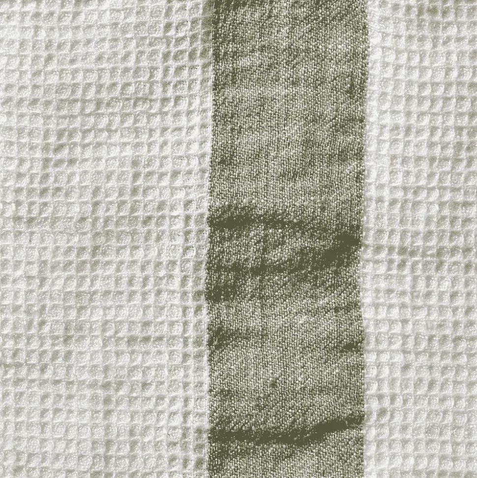 200 LINTEX Salle De Bain : Esprit Japonais|Serviettes De Table-Serviette de bain en lin - Nid d'abeille - Bande Vert Komorebi