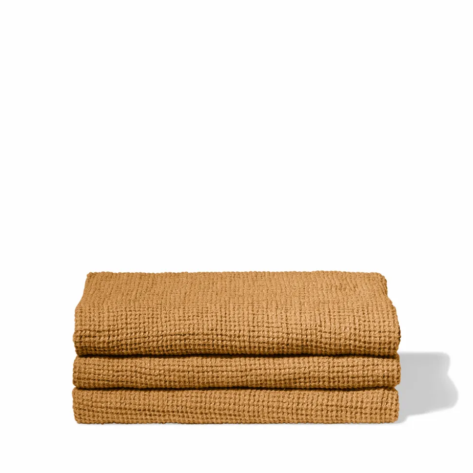 200 LINTEX Salle De Bain : Esprit Japonais|Serviettes De Table-Serviette de bain en lin - Waffle - Jaune Asahi