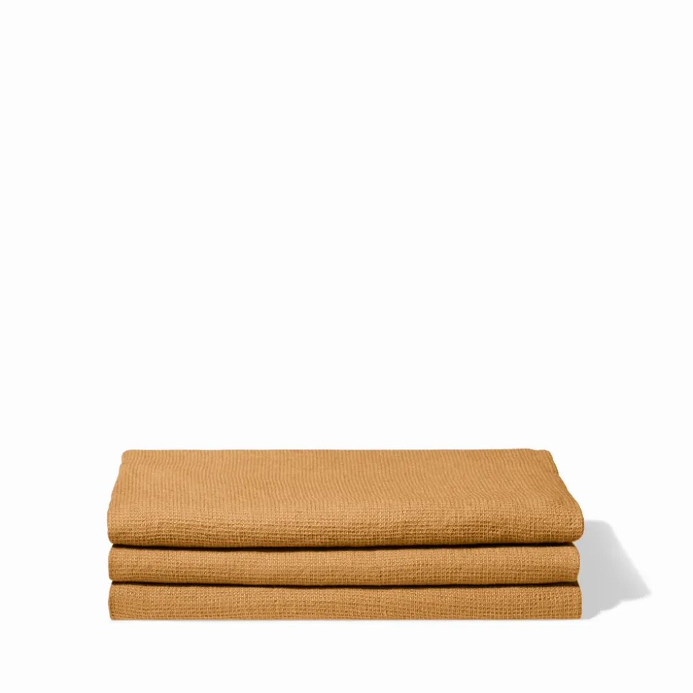 200 LINTEX Salle De Bain : Esprit Japonais|Serviettes De Table-Serviette de bain en lin - Nid d'abeille - Jaune Asahi