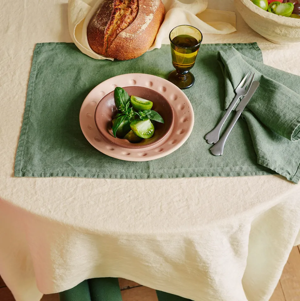 200 LINTEX Sets De Table-Set de table en lin lavé - Vert d'Anduze