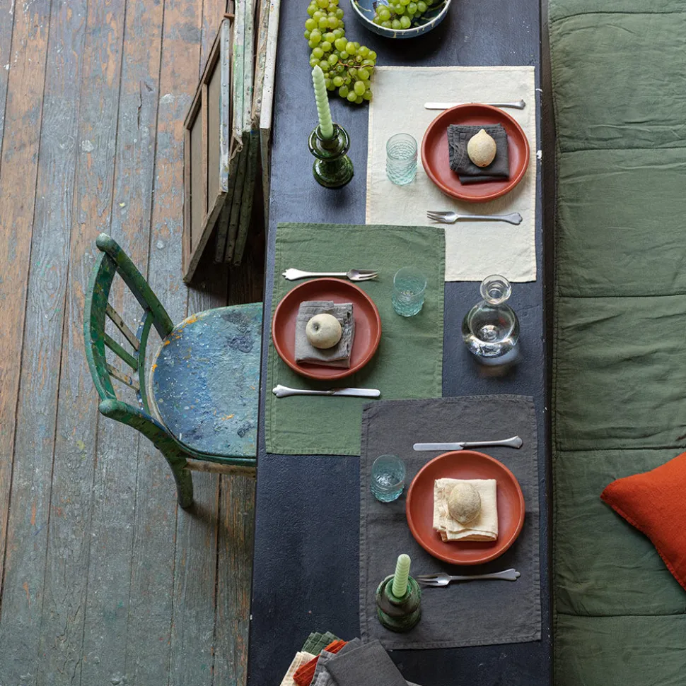 200 LINTEX Sets De Table-Set de table en lin lavé - Vert d'Anduze