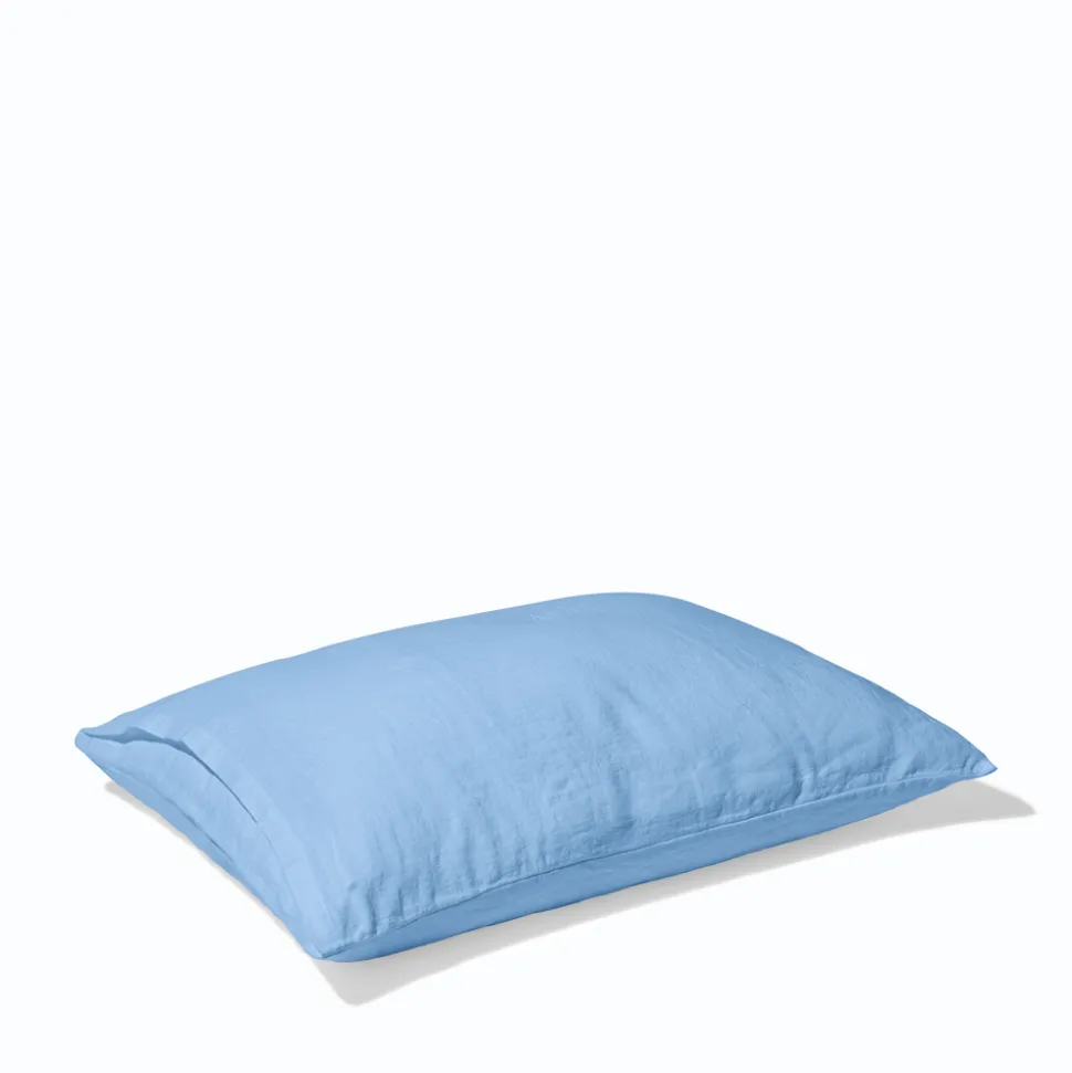 200 LINTEX Taies D'oreiller-Taie d'oreiller en lin lavé - Bleu Tyrrhénien