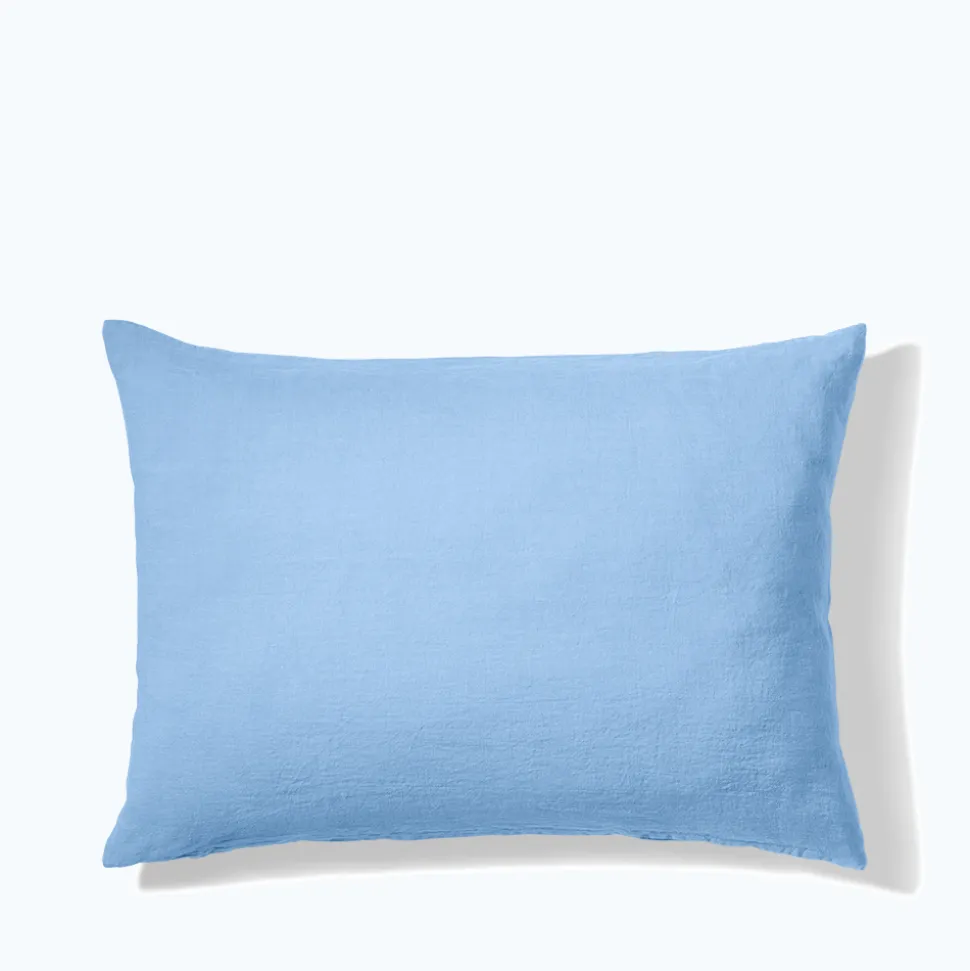 200 LINTEX Taies D'oreiller-Taie d'oreiller en lin lavé - Bleu Tyrrhénien