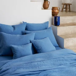 200 LINTEX Taies D'oreiller-Taie d'oreiller en lin lavé - Bleu Paros