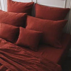 200 LINTEX Taies D'oreiller-Taie d'oreiller en lin lavé - Rouge Bourbon