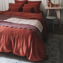 200 LINTEX Taies D'oreiller-Taie d'oreiller en lin lavé - Rouge Bourbon