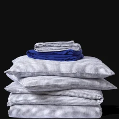 200 LINTEX L'esprit Merci|Édition Limitée-Taie d'oreiller en lin lavé - Carreaux Bleu Shibori