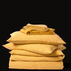 200 LINTEX L'esprit Merci|Édition Limitée-Taie d'oreiller en lin lavé - Carreaux Jaune Asahi