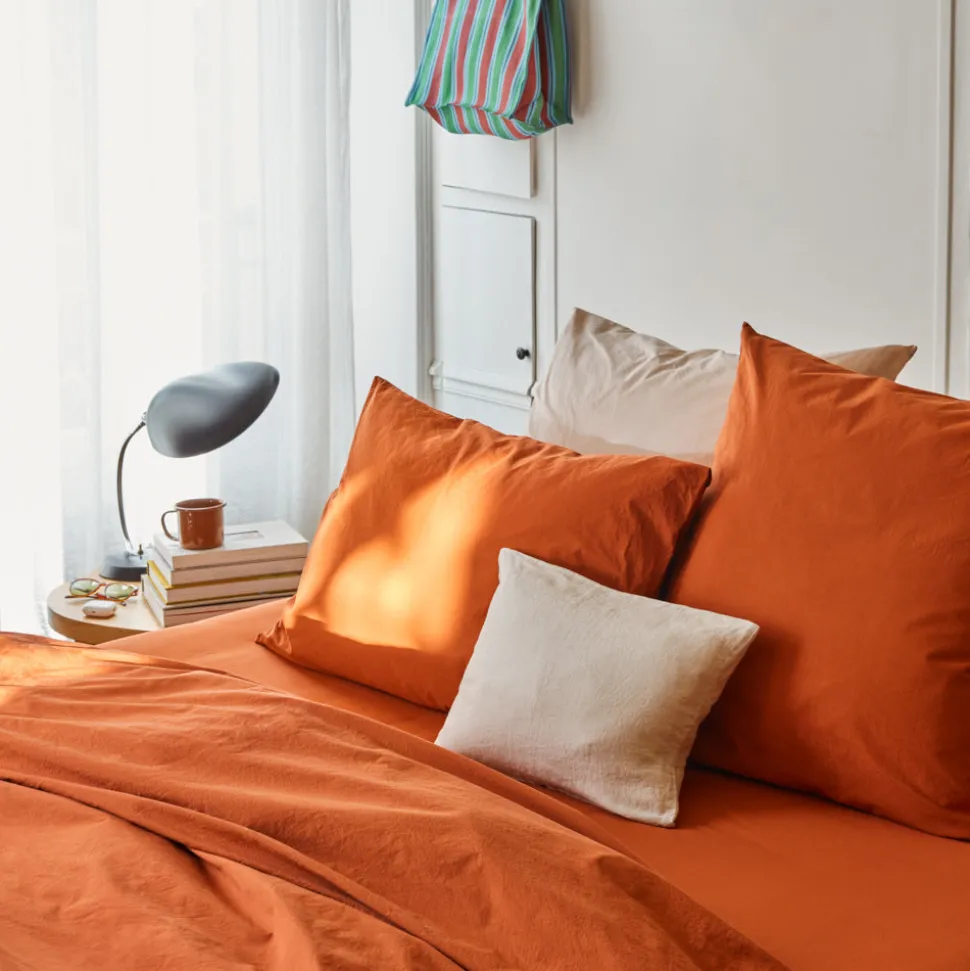 1700 COTEX Taies D'oreiller-Taie d'oreiller en percale de coton - Rouge Ocre